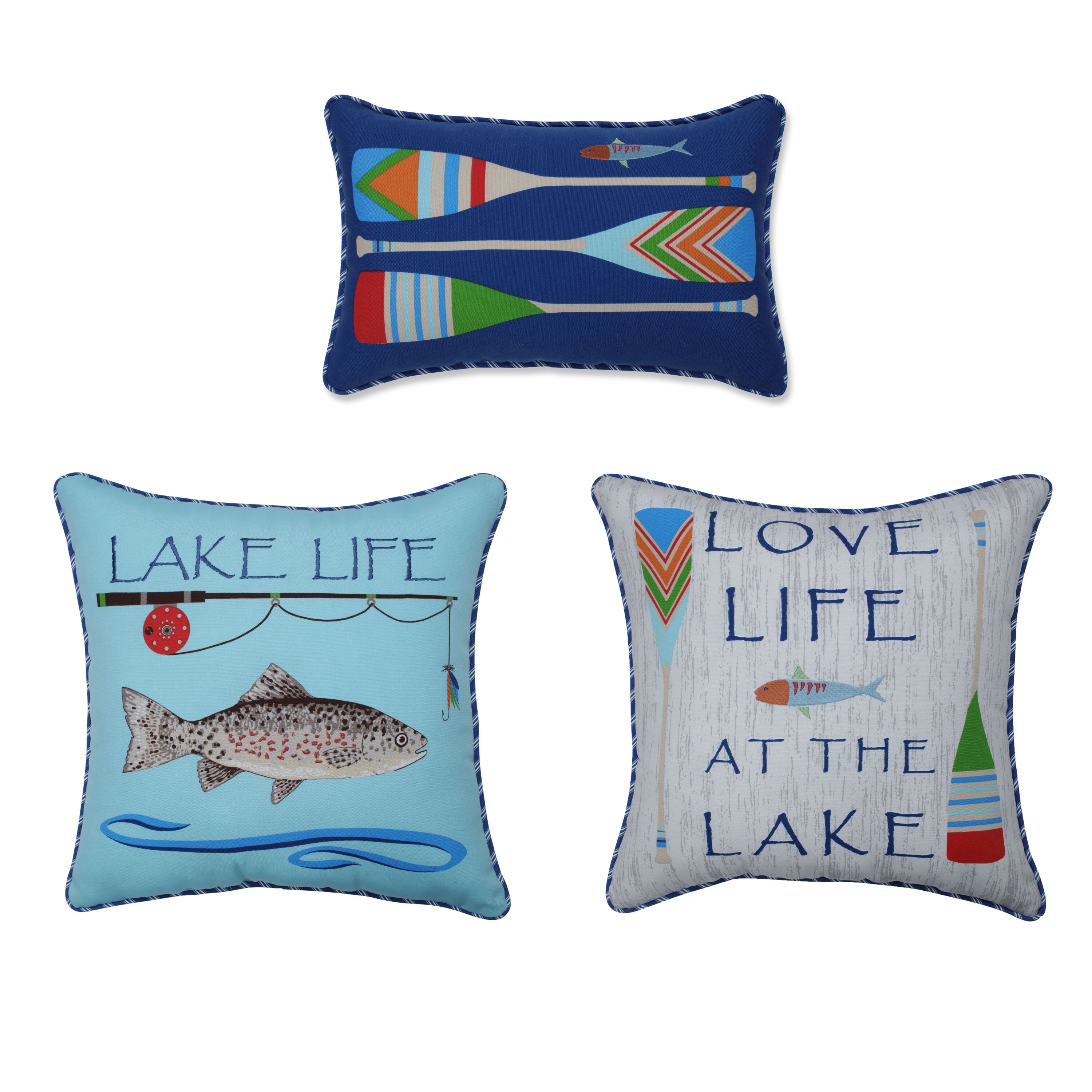 Pillow Perfect Outdoor Indoor Lake Life Collection 3 Pack Throw Pillows 18.5 11.5x18.5